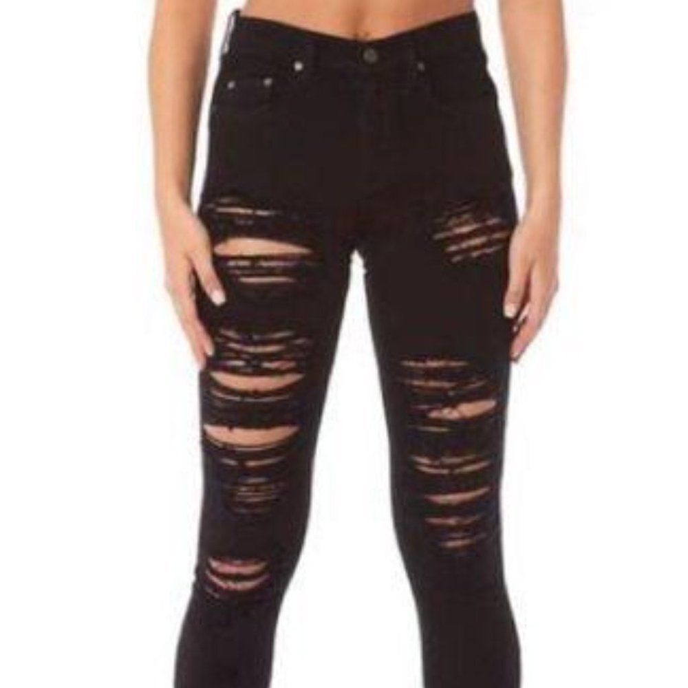 LF The Brand Distressed Black Skinny Jeans sz 24